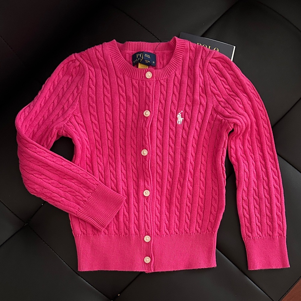 Ralph Lauren Bright Pink Cable-Knit Cardigan Sweater
